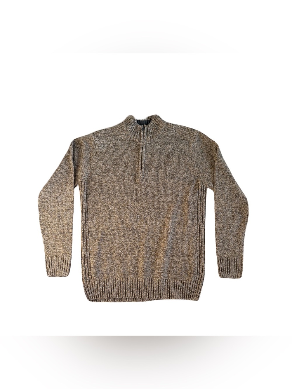 Men's Brown Half-Zip Ribbed Mock-Neck Sweater